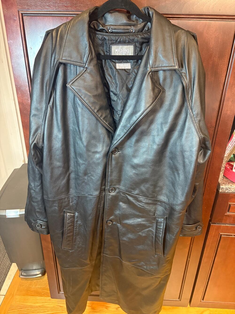Wilsons Leather Mens L Black Long Coat Thinsulate Zip Out Liner